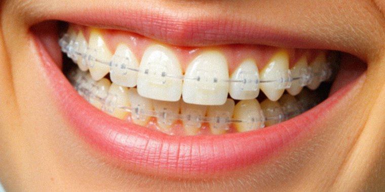 Brackets estéticos de cerámica color diente — vista frontal
